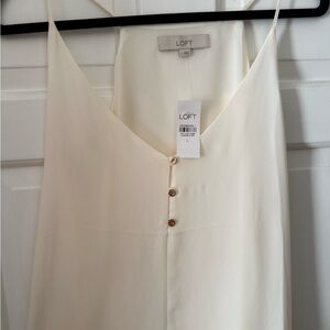 LOFT Cream V-Neck Satin Cami with Button Accents